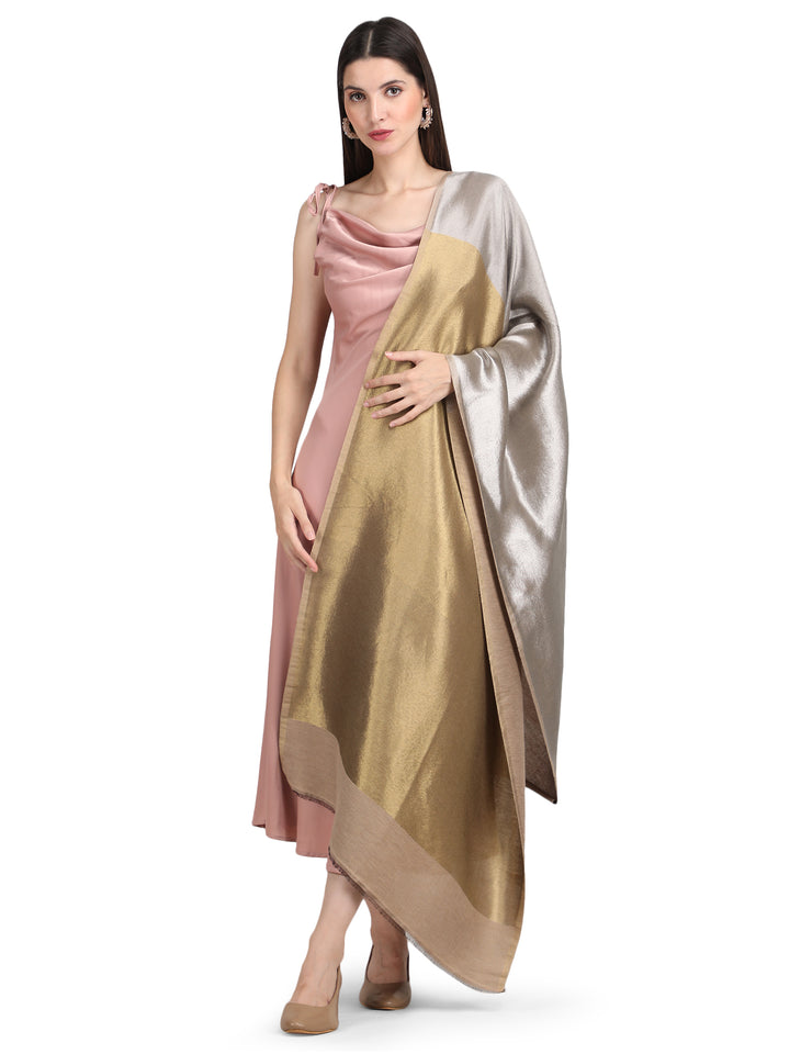 Silver & Gold Zari Reversible Stole- 404 - Beige