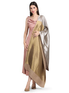 Silver & Gold Zari Reversible Shawl- 152 - Beige