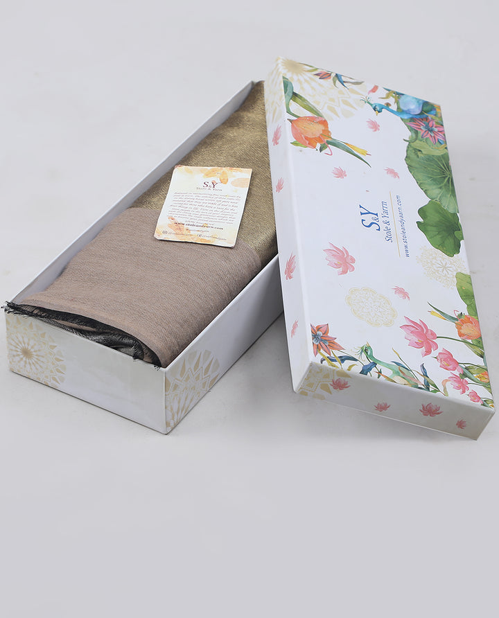 Silver & Gold Zari Reversible Stole- 404 - Beige