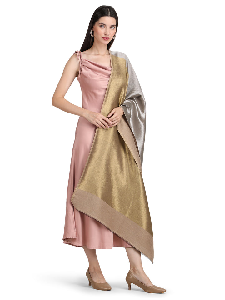Silver & Gold Zari Reversible Stole- 404 - Beige