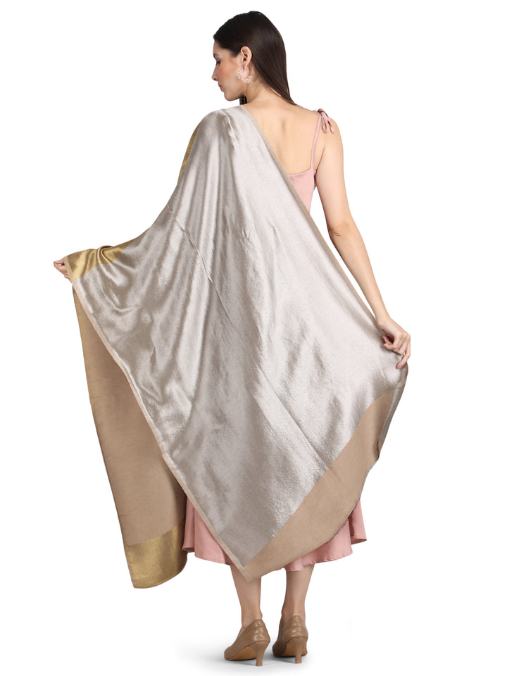 Silver & Gold Zari Reversible Shawl- 152 - Beige