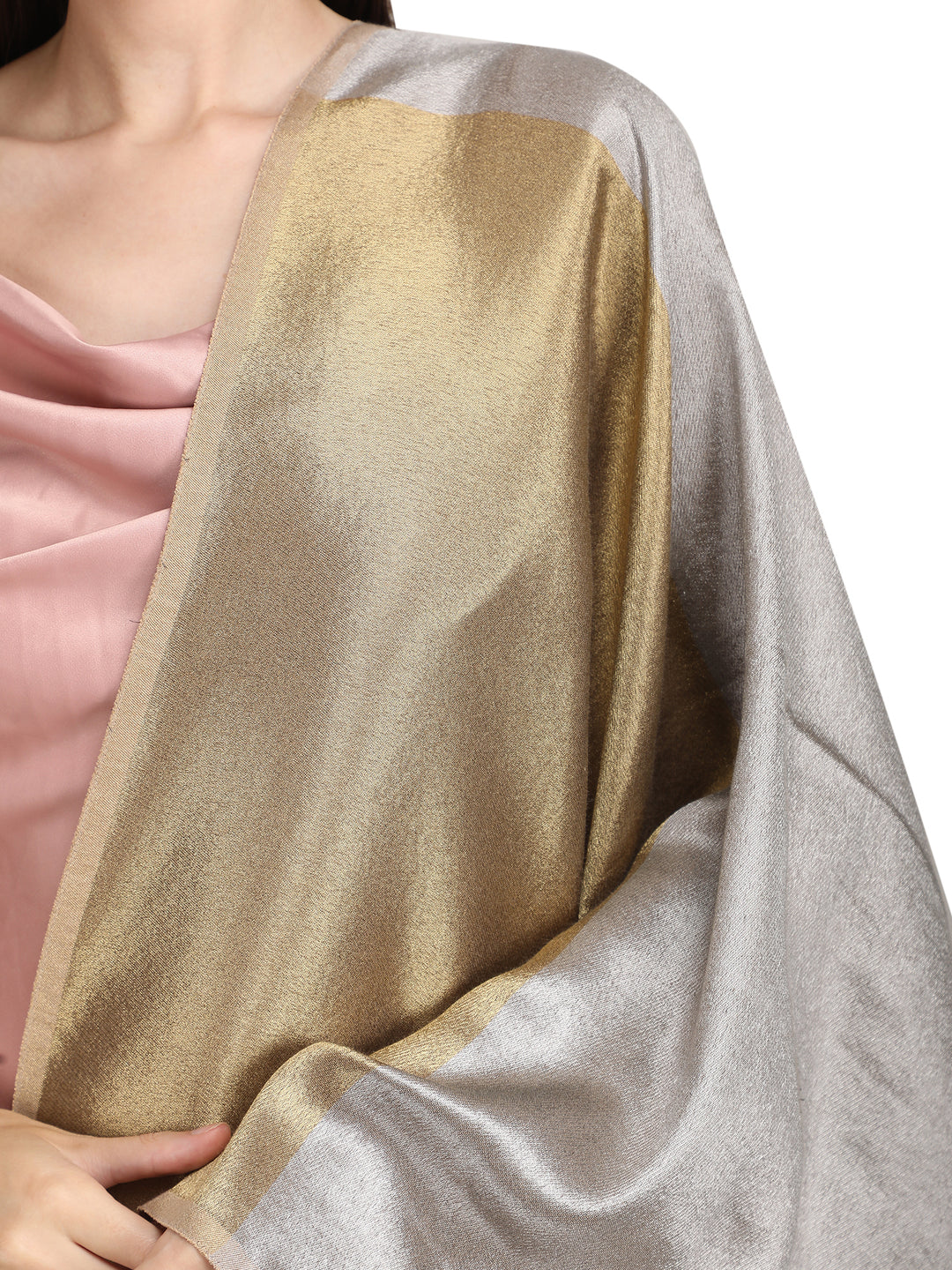 Silver & Gold Zari Reversible Stole- 404 - Beige