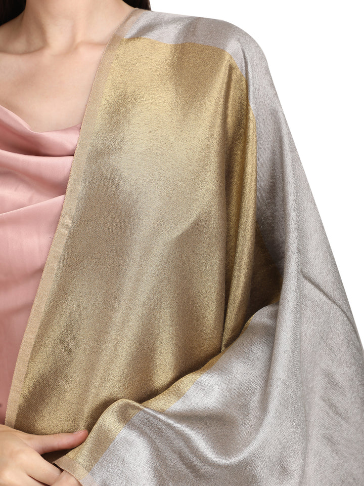 Silver & Gold Zari Reversible Stole- 404 - Beige