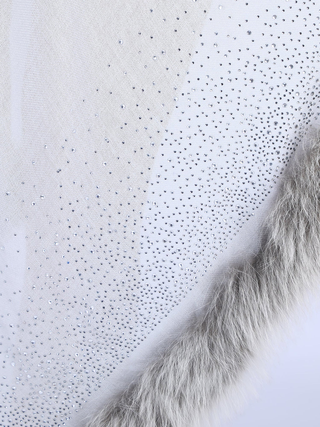 Fur & Crystal Fine Wool Stole - Light Grey - 407