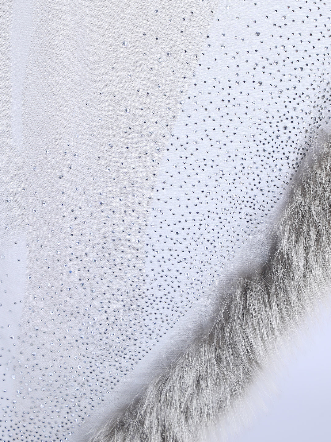 Fur & Crystal Fine Wool Stole - Light Grey - 407