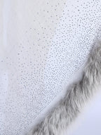 Fur & Crystal Fine Wool Stole - Light Grey - 407