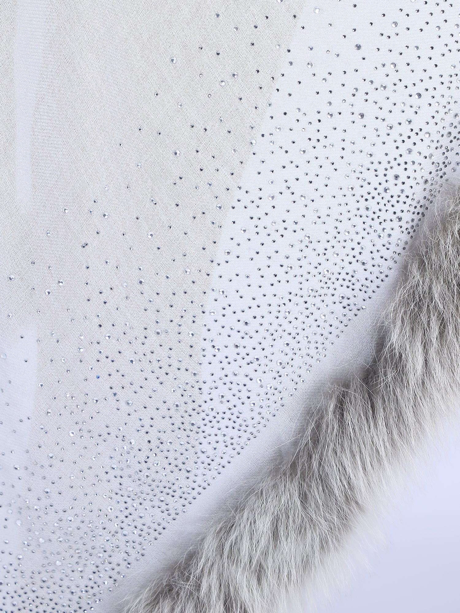 Fur & Crystal Fine Wool Stole - Light Grey - 407