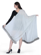 Fur & Crystal Fine Wool Stole - Grey - 409