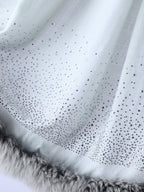 Fur & Crystal Fine Wool Stole - Grey - 409
