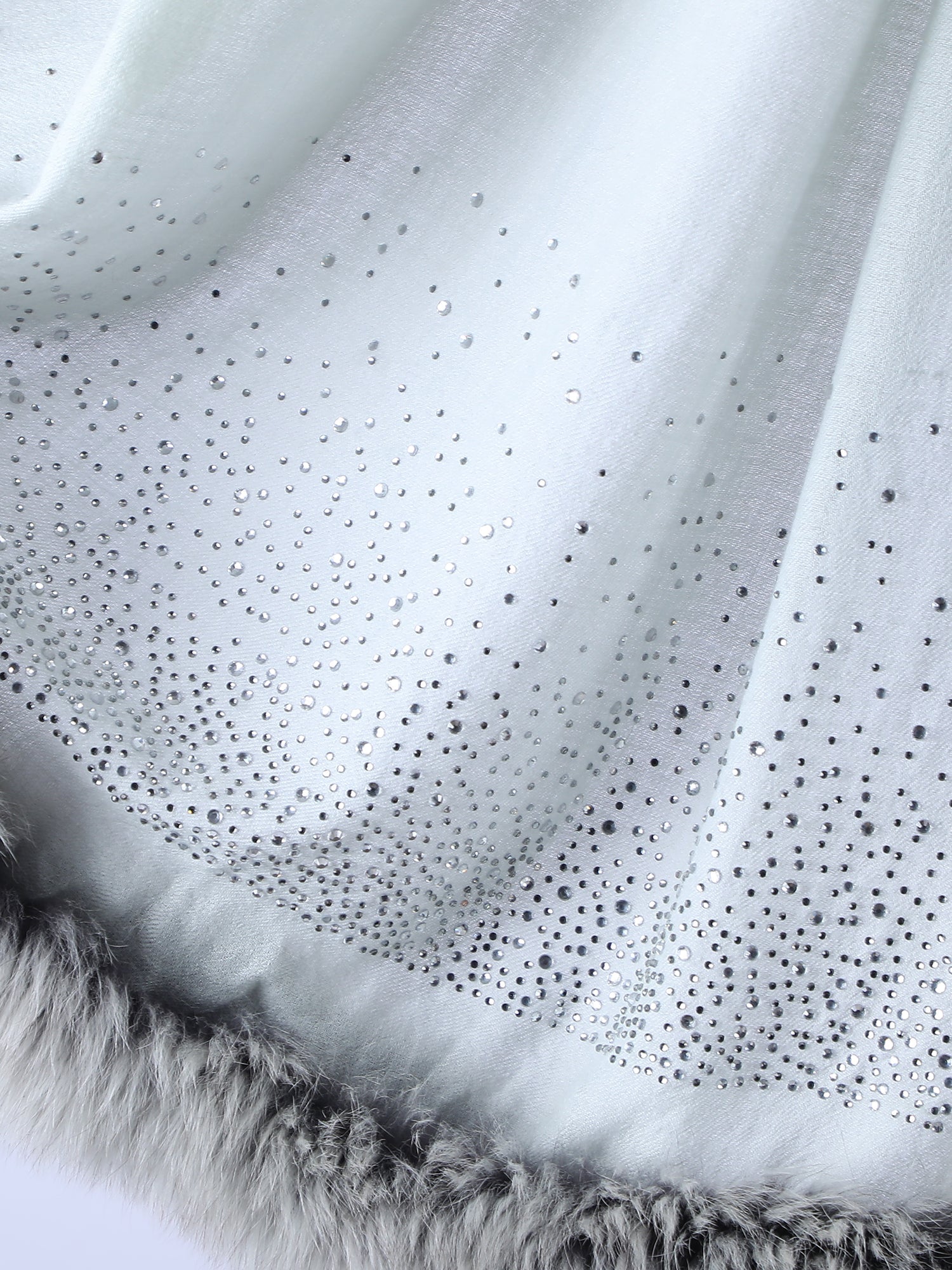Fur & Crystal Fine Wool Stole - Grey - 409