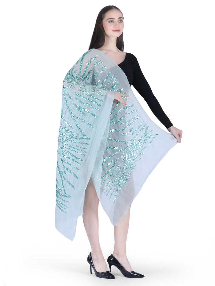 Mint Green Sequins 100% Fine Wool Stole- 410