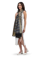 Black Zari Leheriya 100% Fine Wool Stole - Reversible- 369