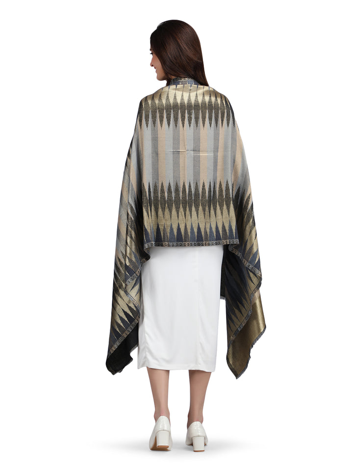 Black Zari Leheriya 100% Fine Wool Stole - Reversible- 369