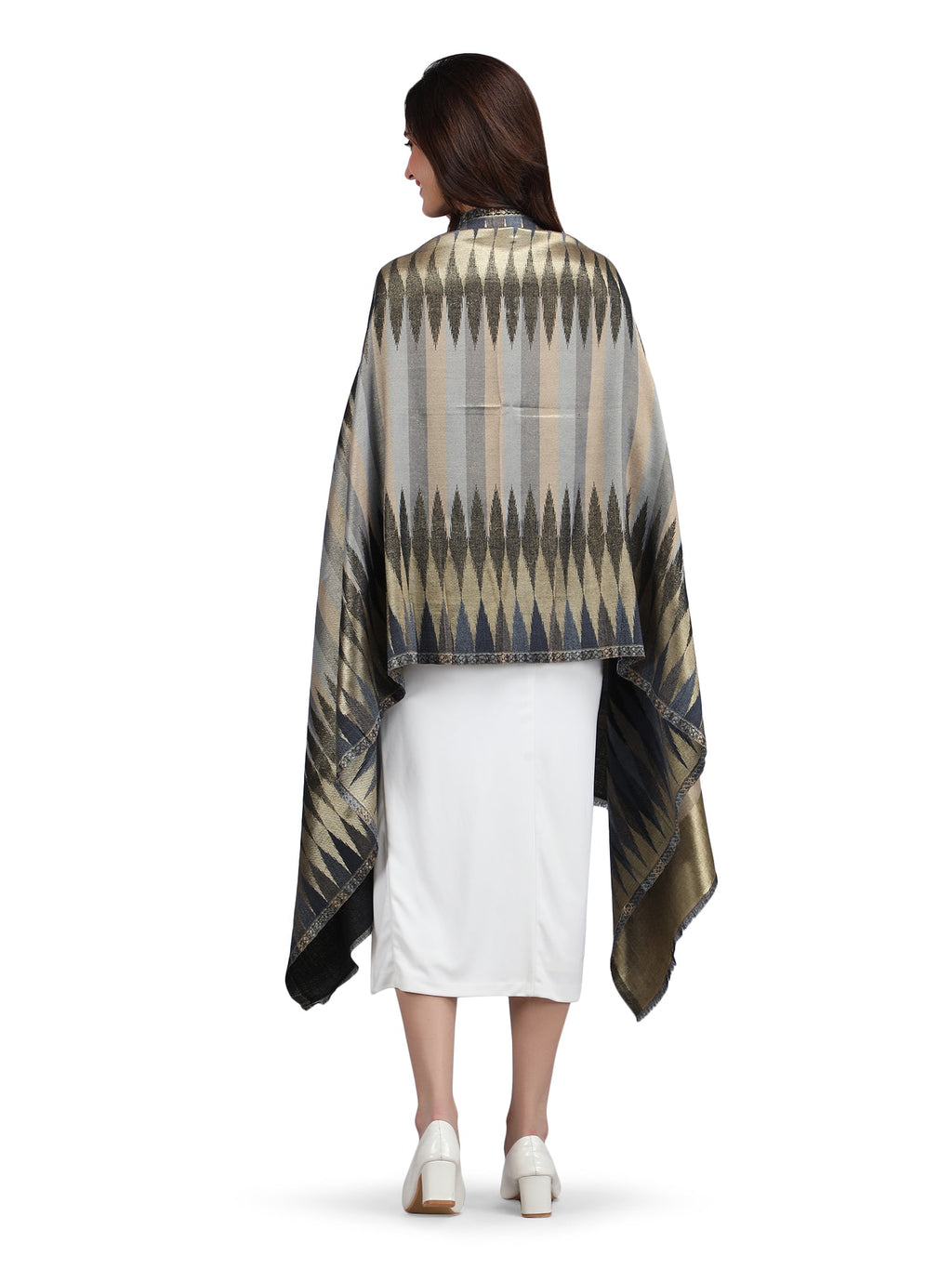 Black Zari Leheriya 100% Fine Wool Stole - Reversible- 369