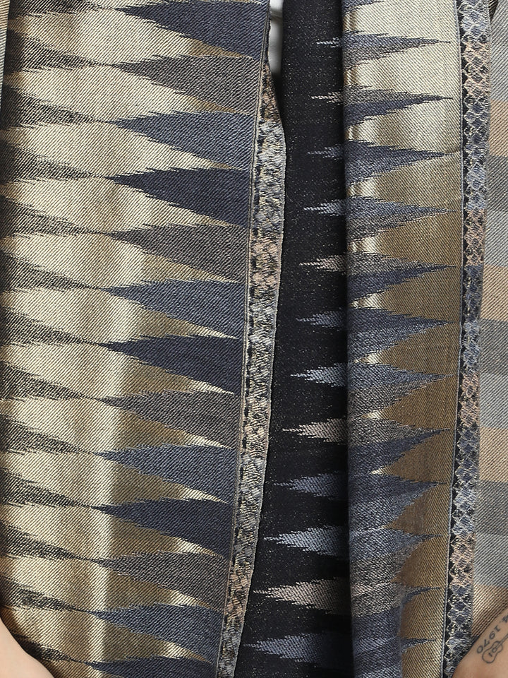 Black Zari Leheriya 100% Fine Wool Stole - Reversible- 369