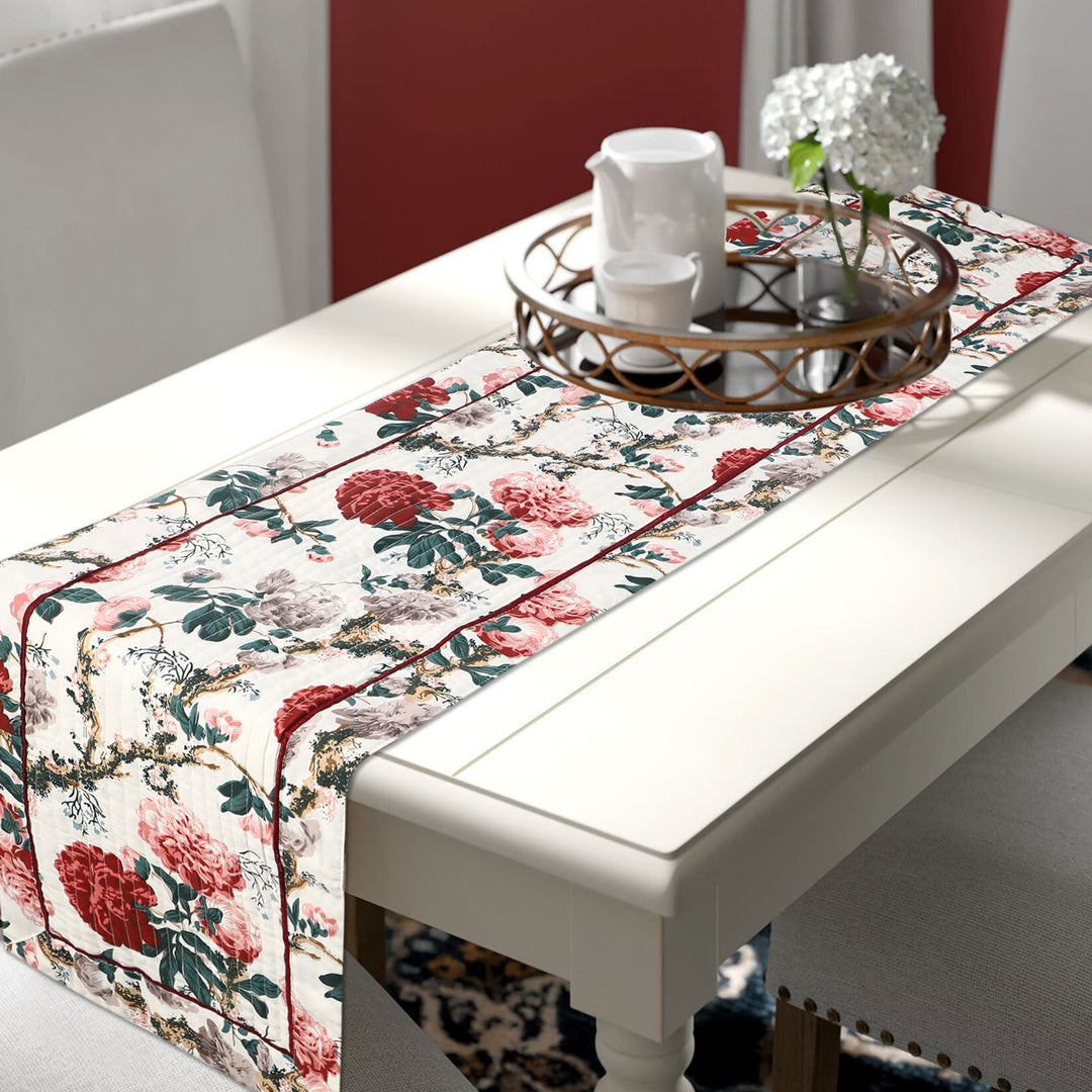 Red Blossom 100% Quilted Cotton Table Runner - 13 x 72 inches