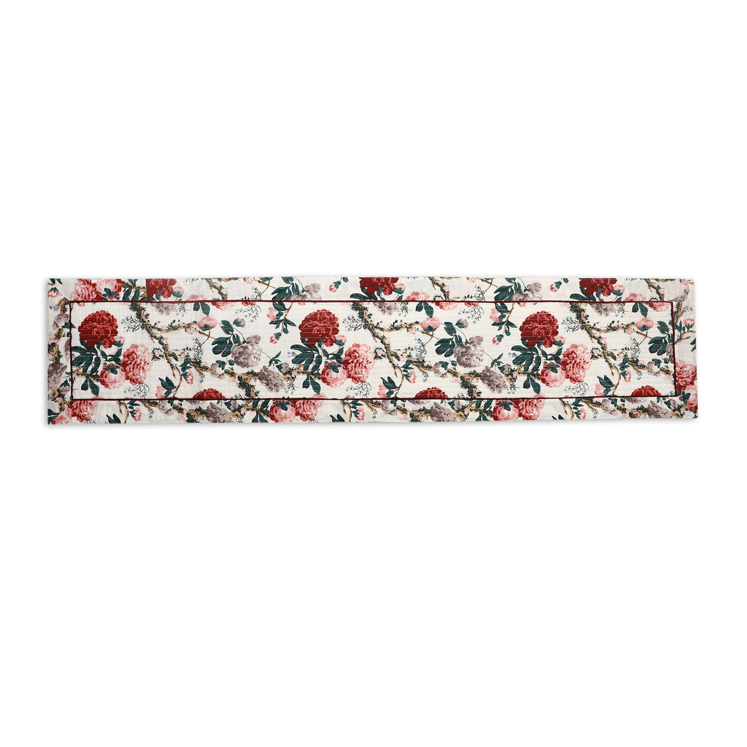 Red Blossom 100% Quilted Cotton Table Runner - 13 x 72 inches