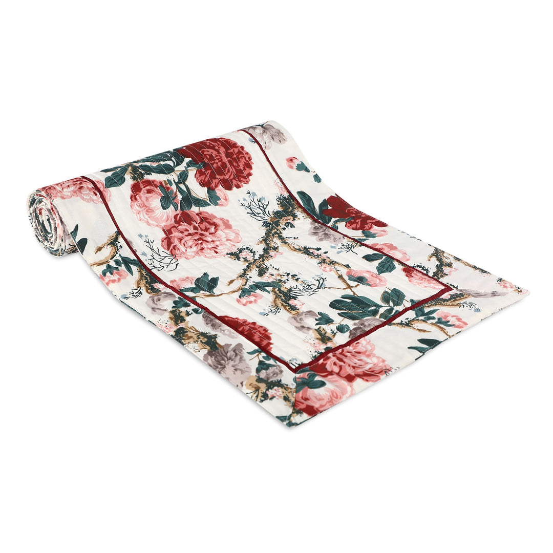 Red Blossom 100% Quilted Cotton Table Runner - 13 x 72 inches