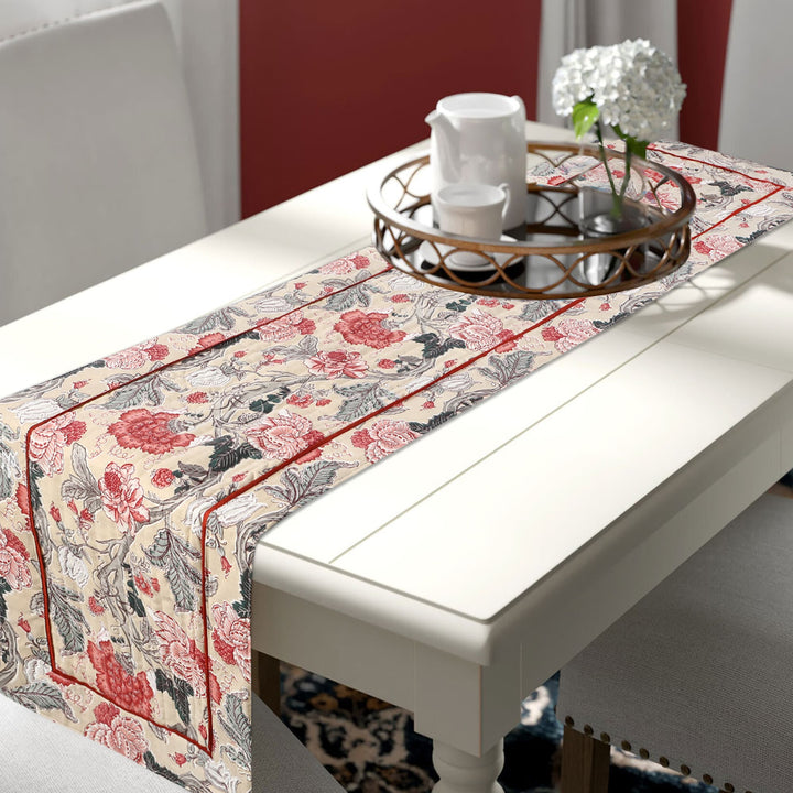 Beige Blossom 100% Quilted Cotton Table Runner - 13 x 72 inches