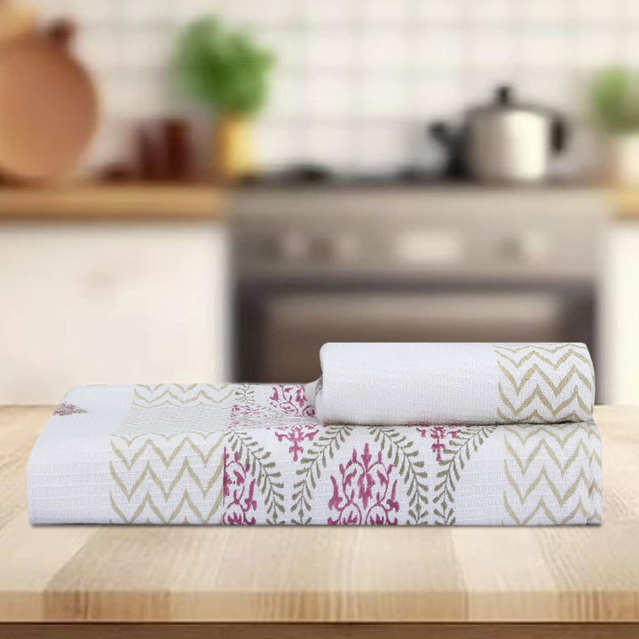100% COTTON FLORAL WAFFLE TOWEL -  (SET OF 2 SMALL (20 X 30 INCHES) & 1 BIG (60 X 30 INCHES) - 100