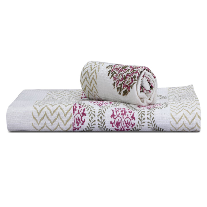 100% COTTON FLORAL WAFFLE TOWEL -  (SET OF 2 SMALL (20 X 30 INCHES) & 1 BIG (60 X 30 INCHES) - 100
