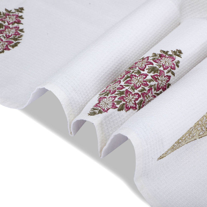 100% COTTON FLORAL WAFFLE TOWEL -  (SET OF 2 SMALL (20 X 30 INCHES) & 1 BIG (60 X 30 INCHES) - 100