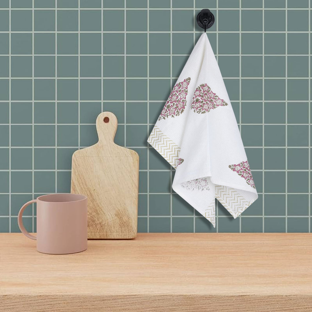 100% COTTON FLORAL WAFFLE TOWEL -  (SET OF 2 SMALL (20 X 30 INCHES) & 1 BIG (60 X 30 INCHES) - 100