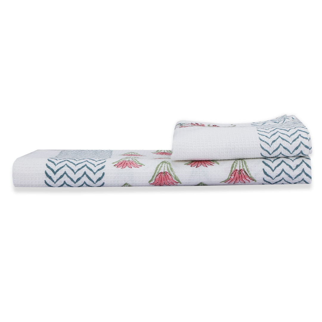 100% COTTON FLORAL WAFFLE TOWEL -  (SET OF 2 SMALL (20 X 30 INCHES) & 1 BIG (60 X 30 INCHES) - 102