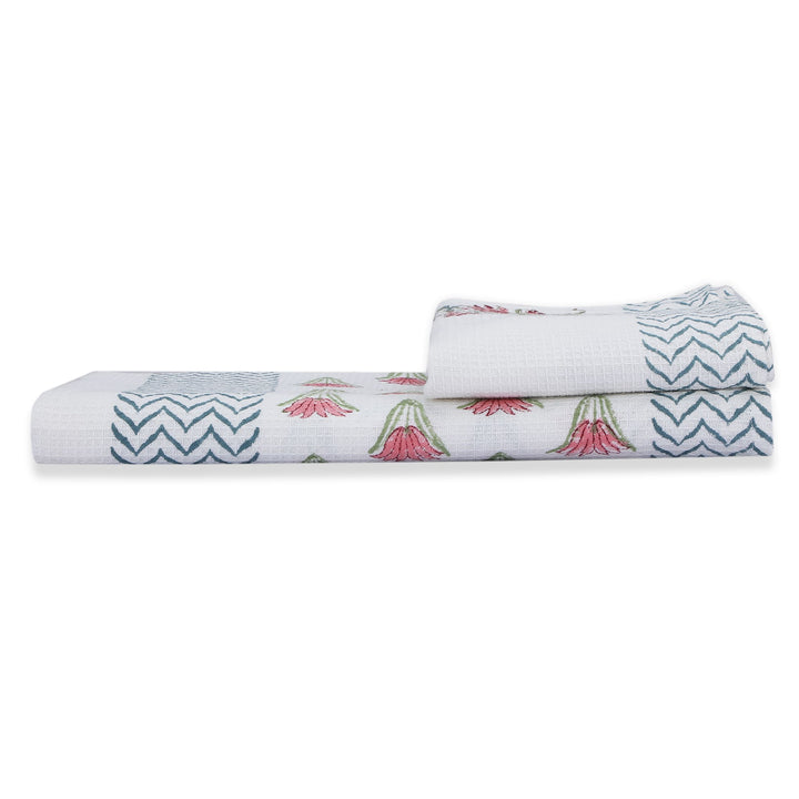 100% COTTON FLORAL WAFFLE TOWEL -  (SET OF 2 SMALL (20 X 30 INCHES) & 1 BIG (60 X 30 INCHES) - 102