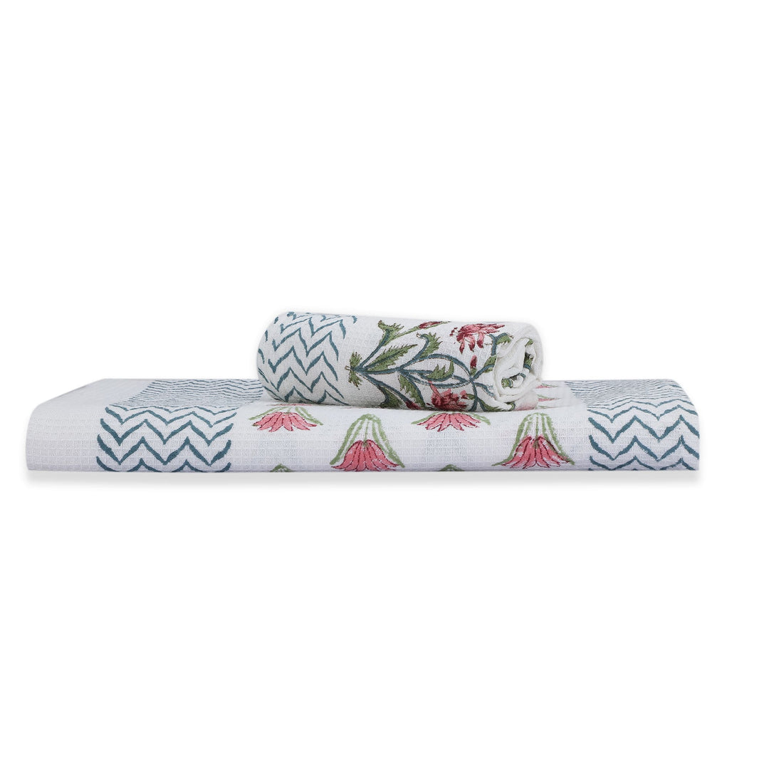 100% COTTON FLORAL WAFFLE TOWEL -  (SET OF 2 SMALL (20 X 30 INCHES) & 1 BIG (60 X 30 INCHES) - 102