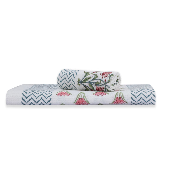 100% COTTON FLORAL WAFFLE TOWEL -  (SET OF 2 SMALL (20 X 30 INCHES) & 1 BIG (60 X 30 INCHES) - 102