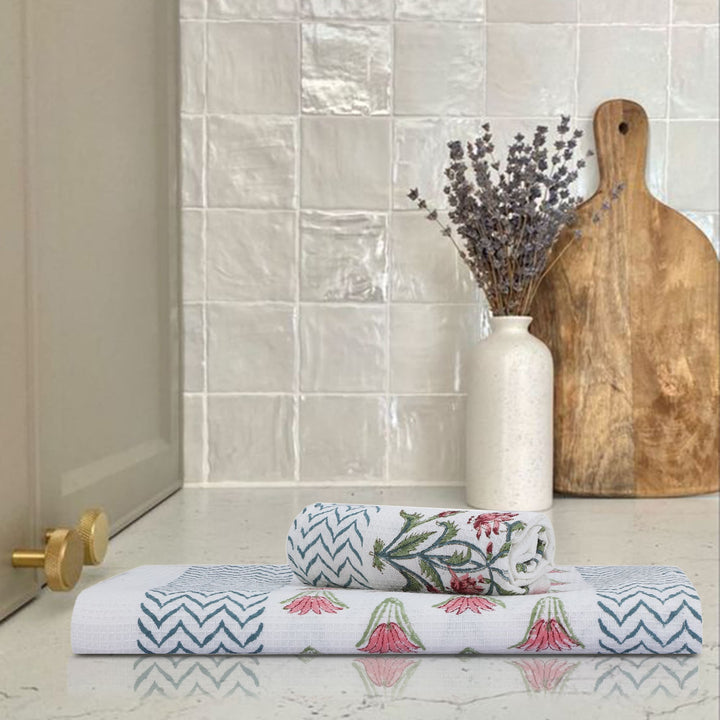 100% COTTON FLORAL WAFFLE TOWEL -  (SET OF 2 SMALL (20 X 30 INCHES) & 1 BIG (60 X 30 INCHES) - 102