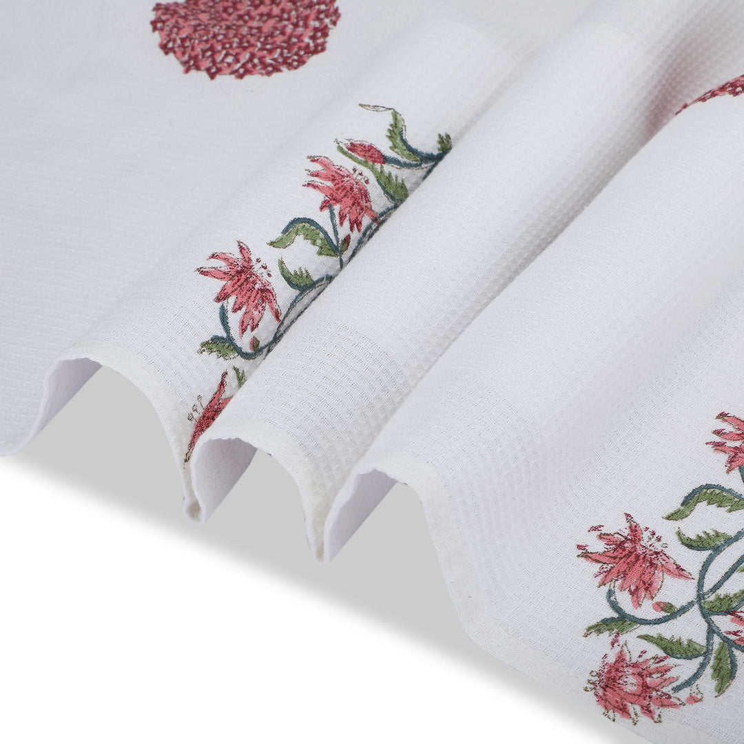 100% COTTON FLORAL WAFFLE TOWEL -  (SET OF 2 SMALL (20 X 30 INCHES) & 1 BIG (60 X 30 INCHES) - 102