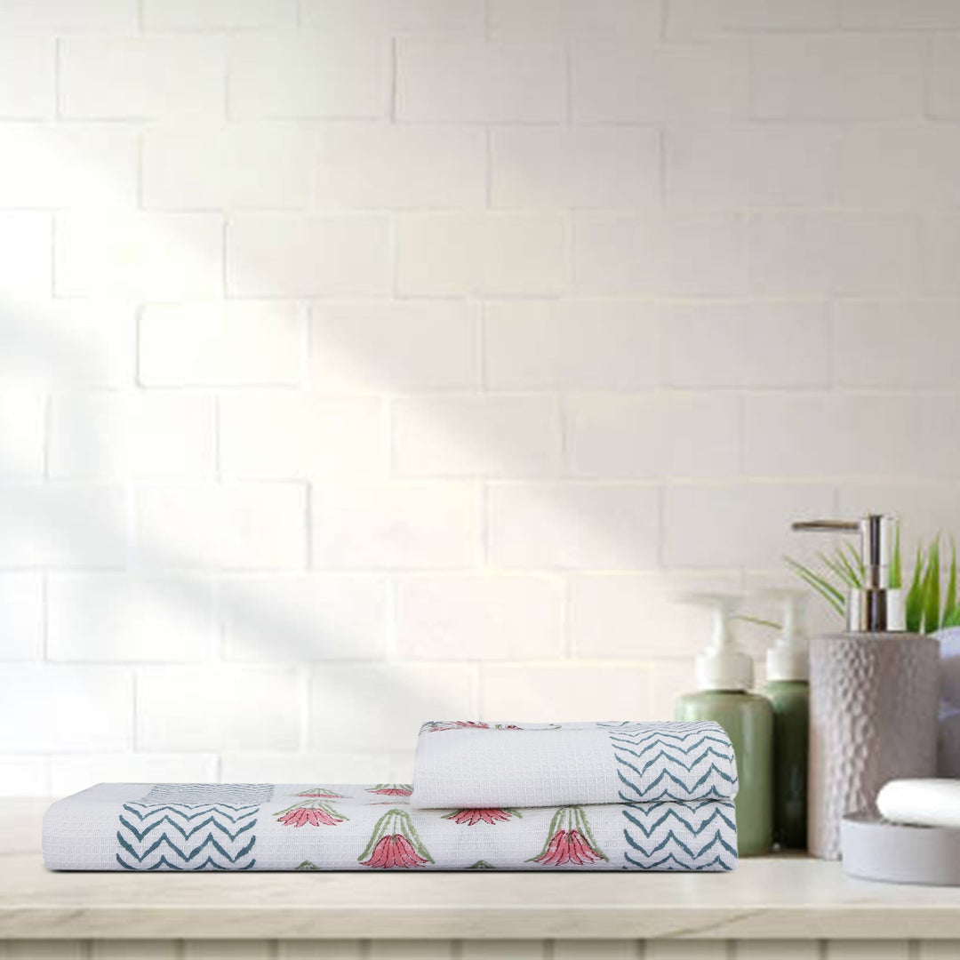100% COTTON FLORAL WAFFLE TOWEL -  (SET OF 2 SMALL (20 X 30 INCHES) & 1 BIG (60 X 30 INCHES) - 102