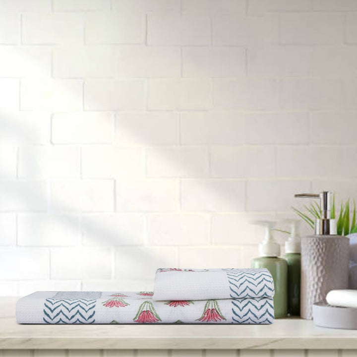 100% COTTON FLORAL WAFFLE TOWEL -  (SET OF 2 SMALL (20 X 30 INCHES) & 1 BIG (60 X 30 INCHES) - 102