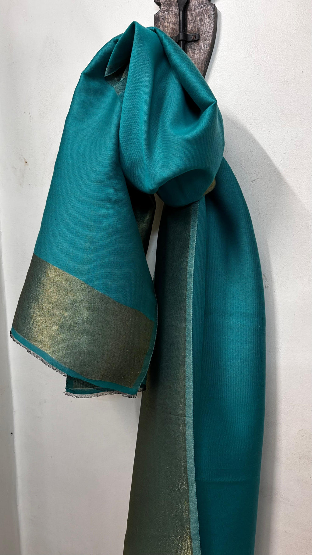 Him/Her Teal Blue Zari Reversible 100% Fine Wool Stole- 310