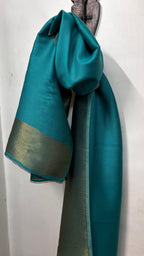 Him/Her Teal Blue Zari Reversible 100% Fine Wool Stole- 310