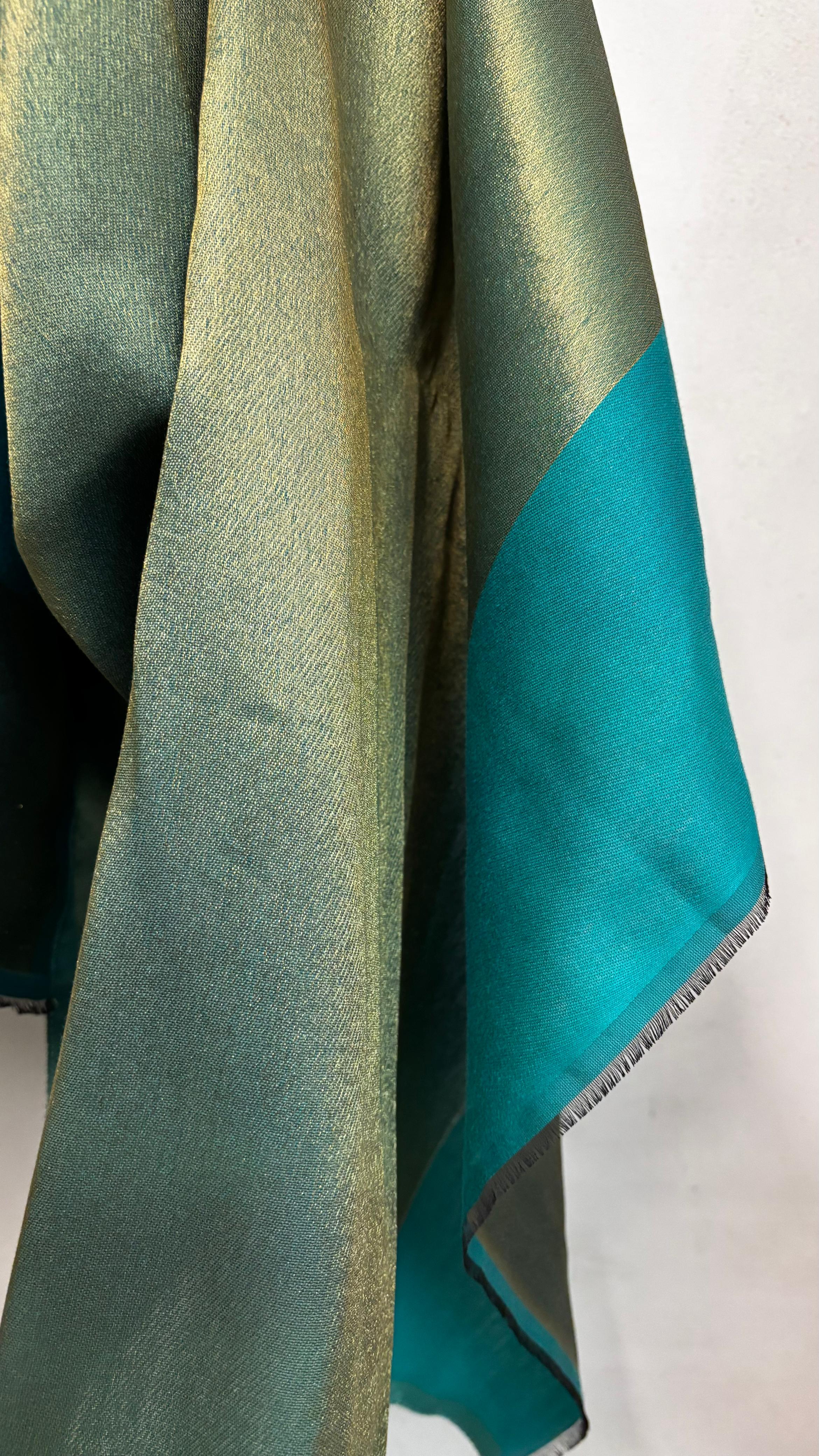 Him/Her Teal Blue Zari Reversible 100% Fine Wool Stole- 310