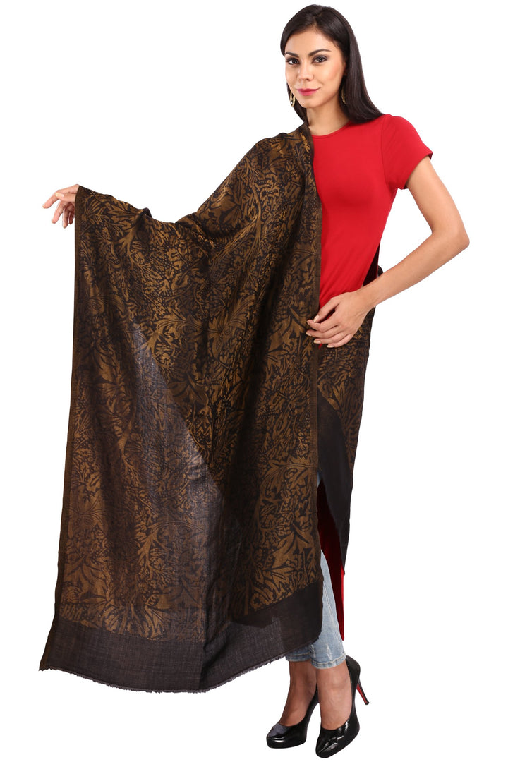 Black Zari Fine Wool Shawl - 1