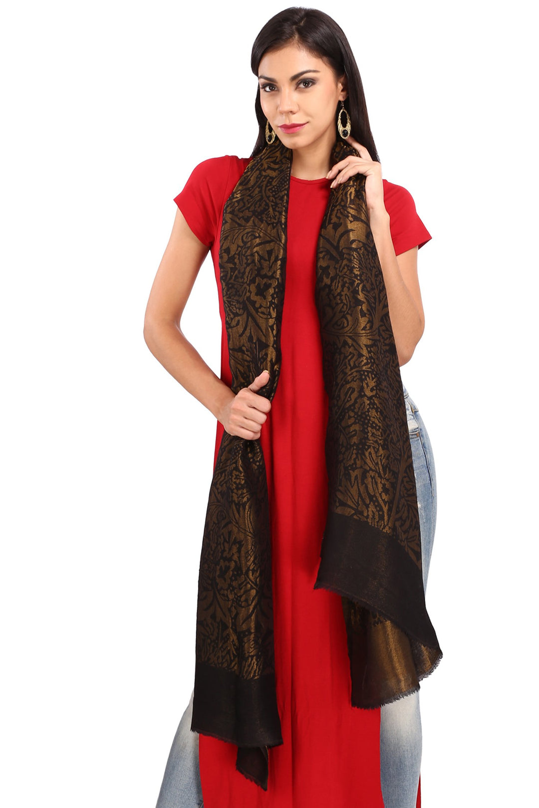 Black Zari Fine Wool Shawl - 1