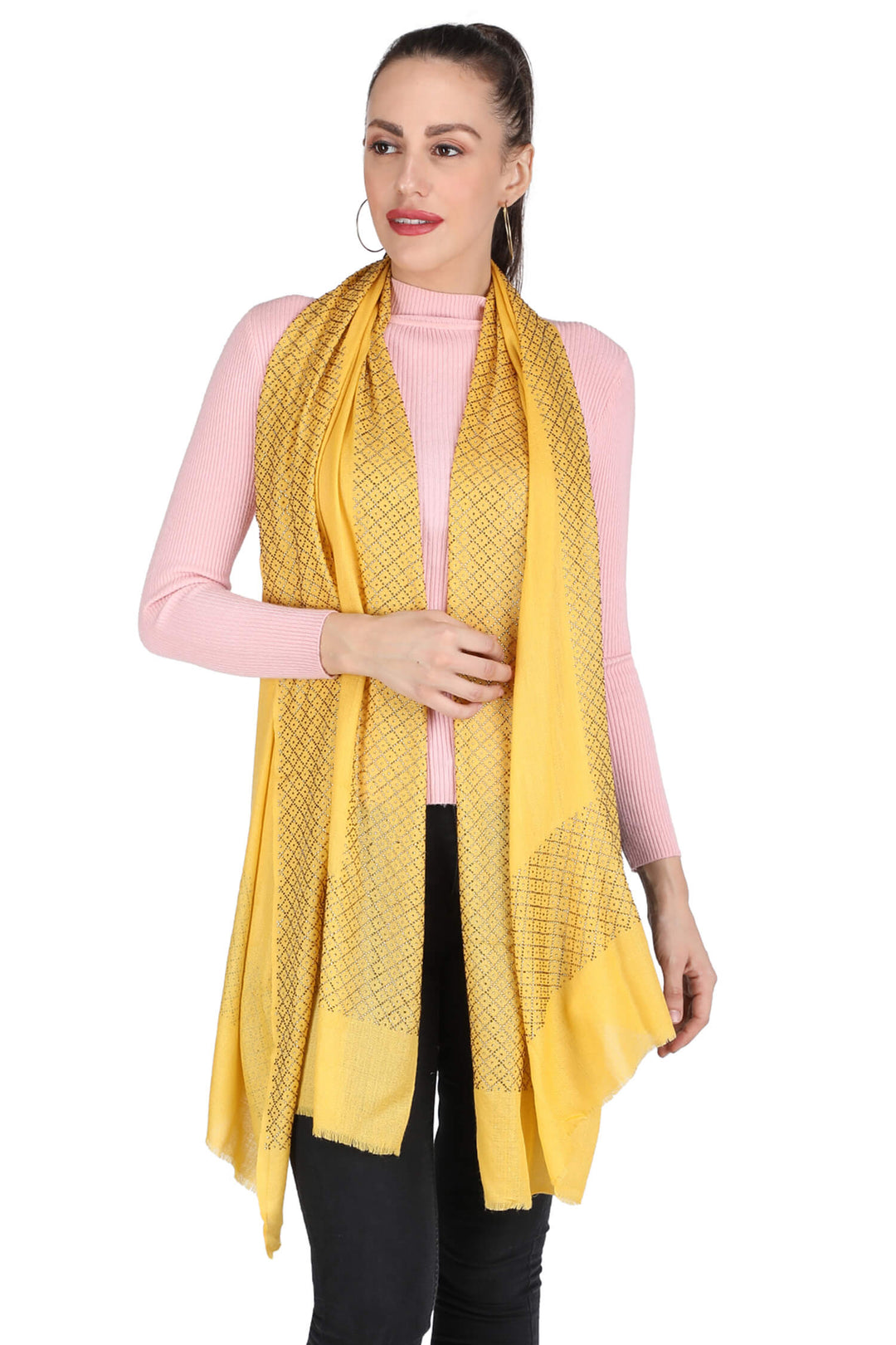 Yellow Crystal Border 100% Fine wool Stole