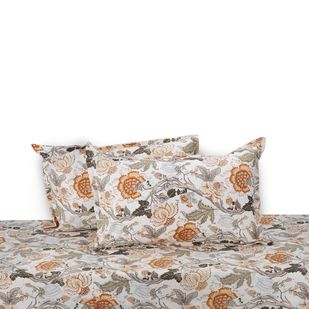 Blossoms Cotton Double Bedsheet - Orange