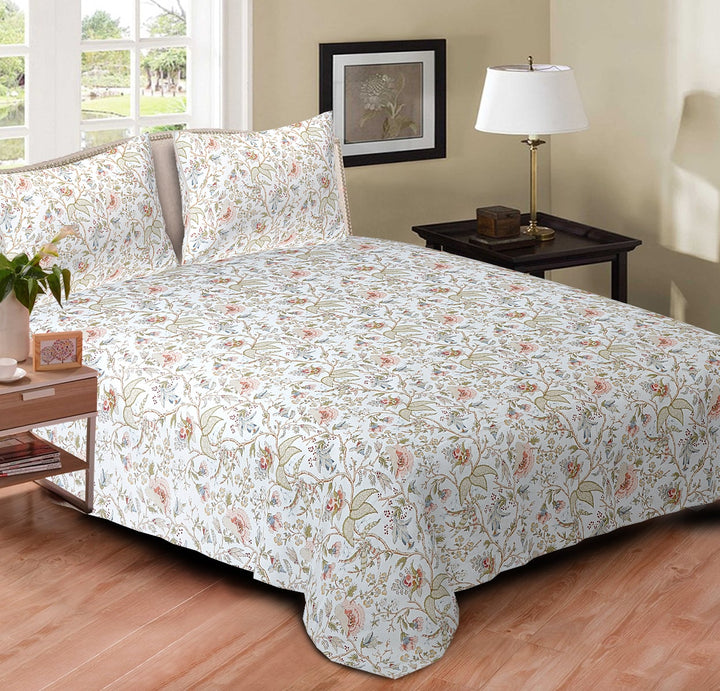 Blossoms Cotton Double Bedsheet - Peach