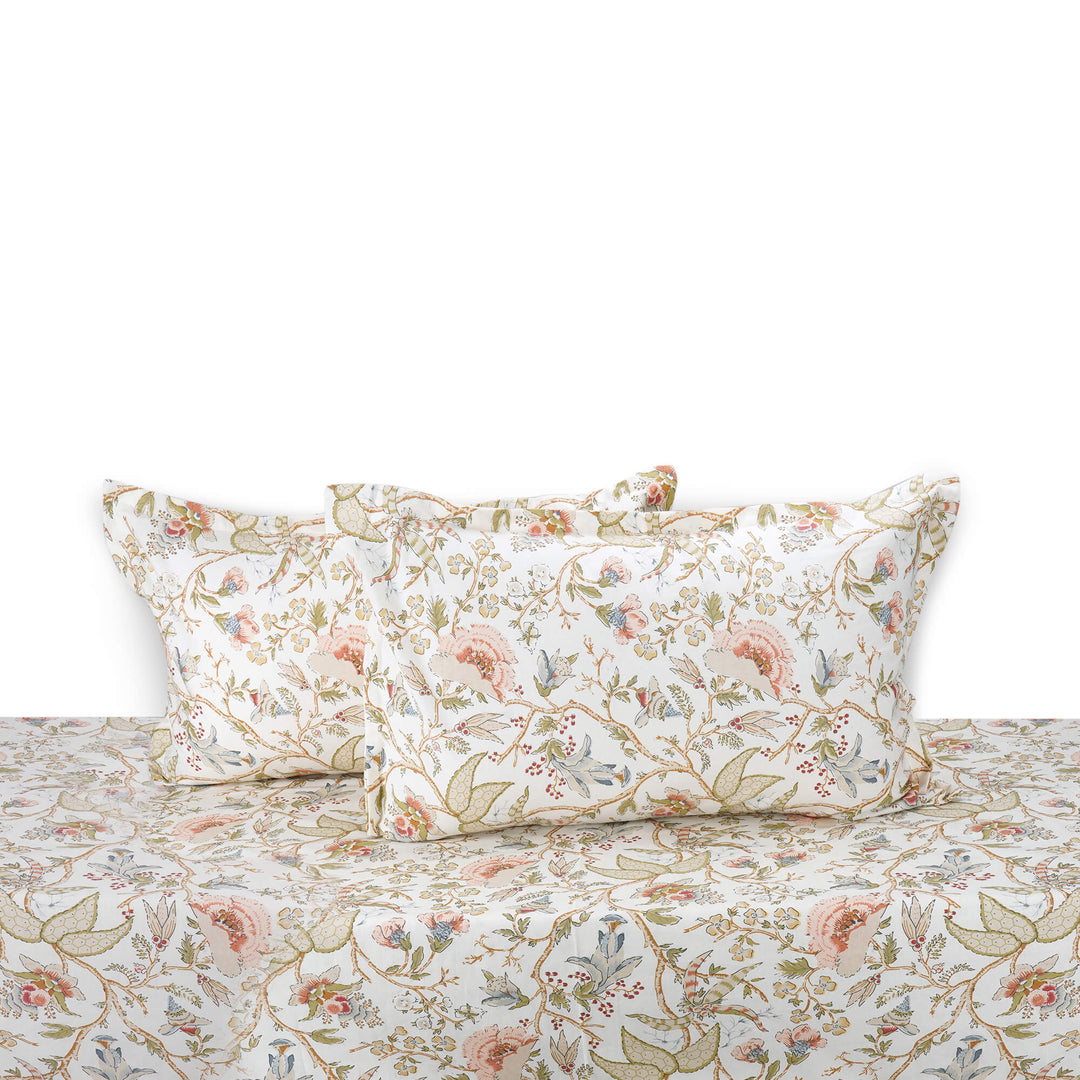 Blossoms Cotton Double Bedsheet - Peach