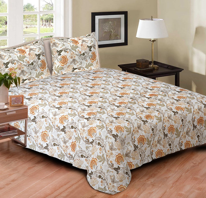 Blossoms Cotton Double Bedsheet - Orange