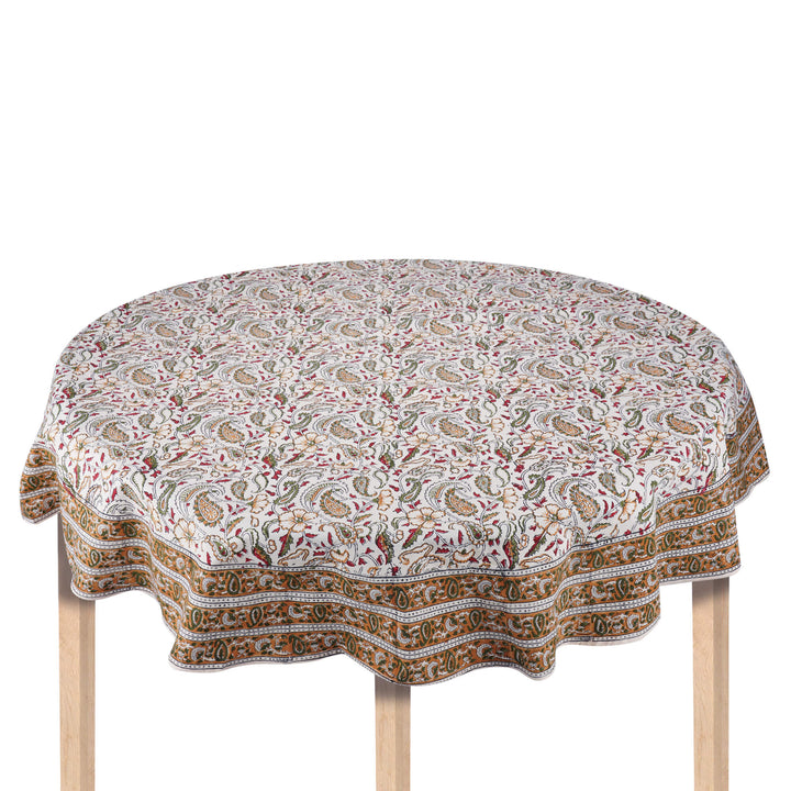 Jaipuri Hand Block Printed Round 100% Cotton Table Cover - 01