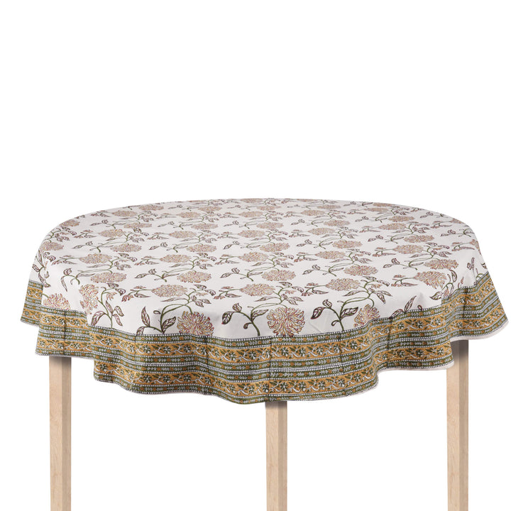 Jaipuri Hand Block Printed Round 100% Cotton Table Cover - 01