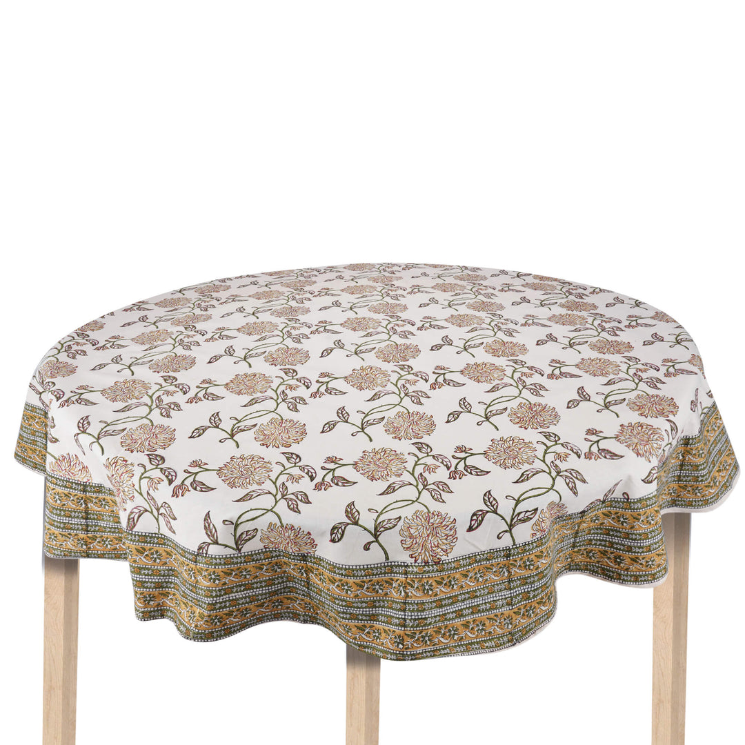 Jaipuri Hand Block Printed Round 100% Cotton Table Cover - 01