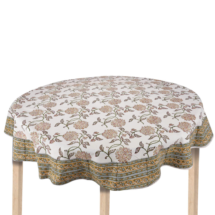 Jaipuri Hand Block Printed Round 100% Cotton Table Cover - 01