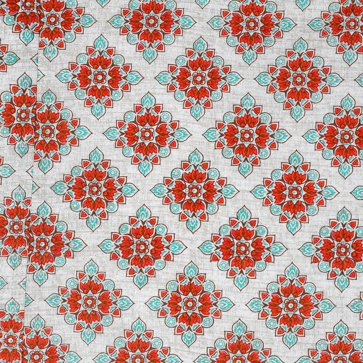 Rani Bagh Jaipuri Reversible Hand-Block Print Cotton Dohar - Orange Mughal Squares